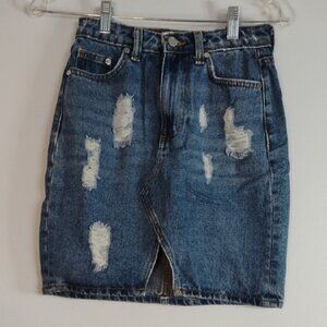 H&M Distressed Blue Jeans Denim Pencil Skirt Size 2 100% Cotton Summer Casual